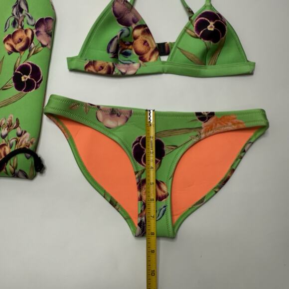 Triangl Neoprene Bikini Swimsuit Kelly Green Floral 2pc Bathing Suit S/M And Bag - Picture 4 of 16